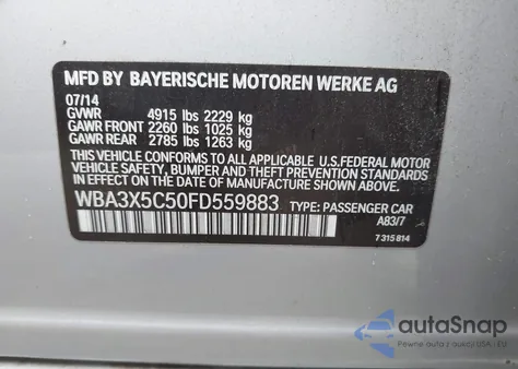 2015 BMW 328I Gran Turismo xDrive z USA, uszkodzony, nr VIN WBA3X5C50FD559883